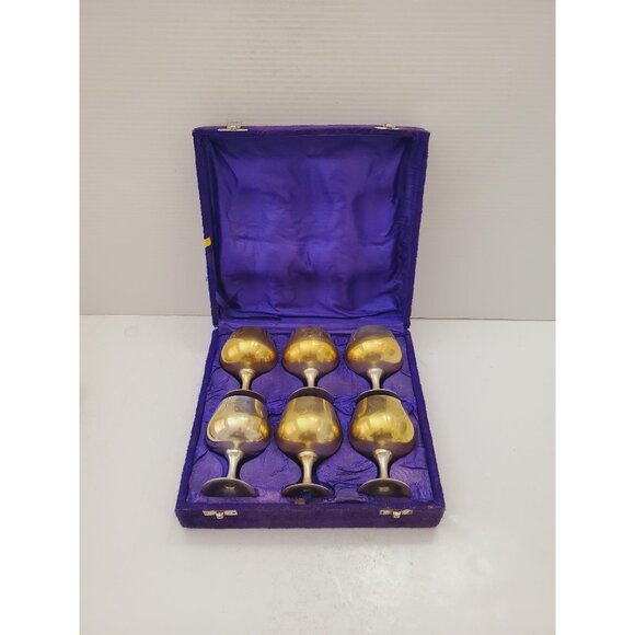 Vintage Silver and gold Drinking Goblets Boxed Set of Six || Six small glasses - Picture 1 of 10